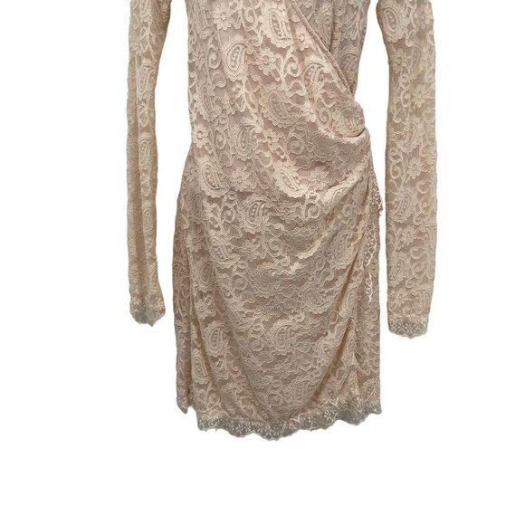 NEW Free People Pearl Lace Long Sleeve Faux Wrap Fitted Mini Dress Ivory - Picture 7 of 16